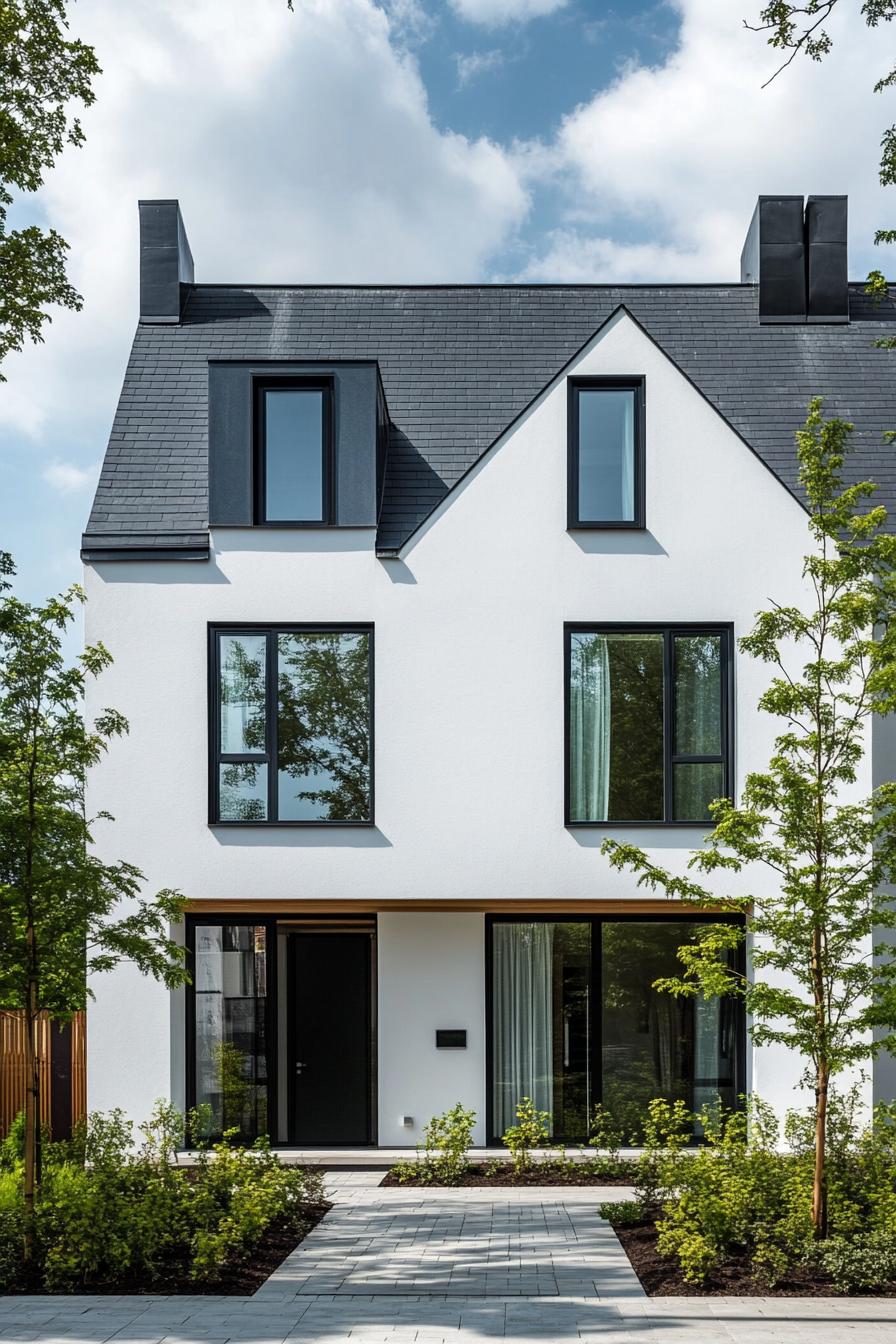 Contemporary townhouse with sleek design and lush greenery