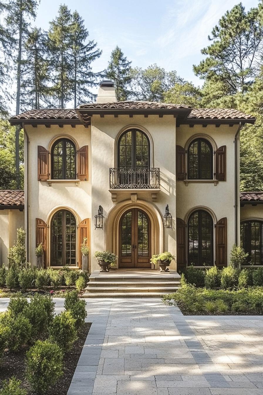 Charming Tuscan-style house with elegant archways and wooden shutters