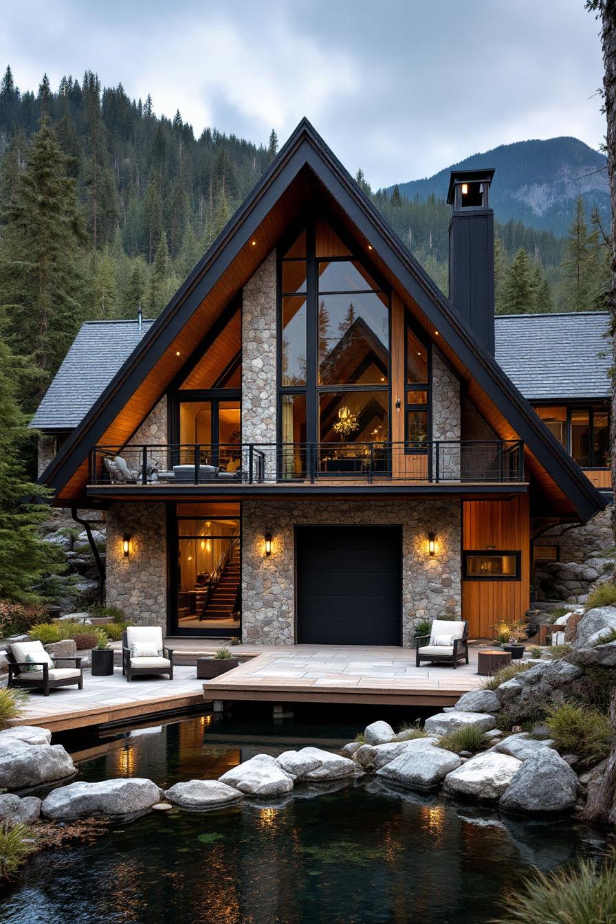 Elegant mountain cabin with a striking A-frame design