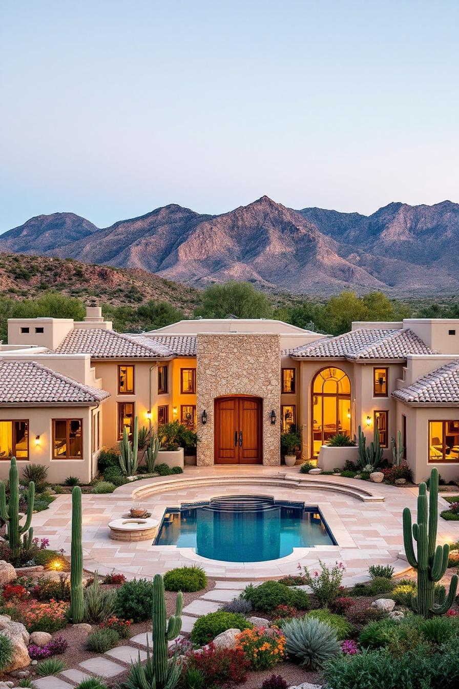 Desert home with pool and cacti landscape