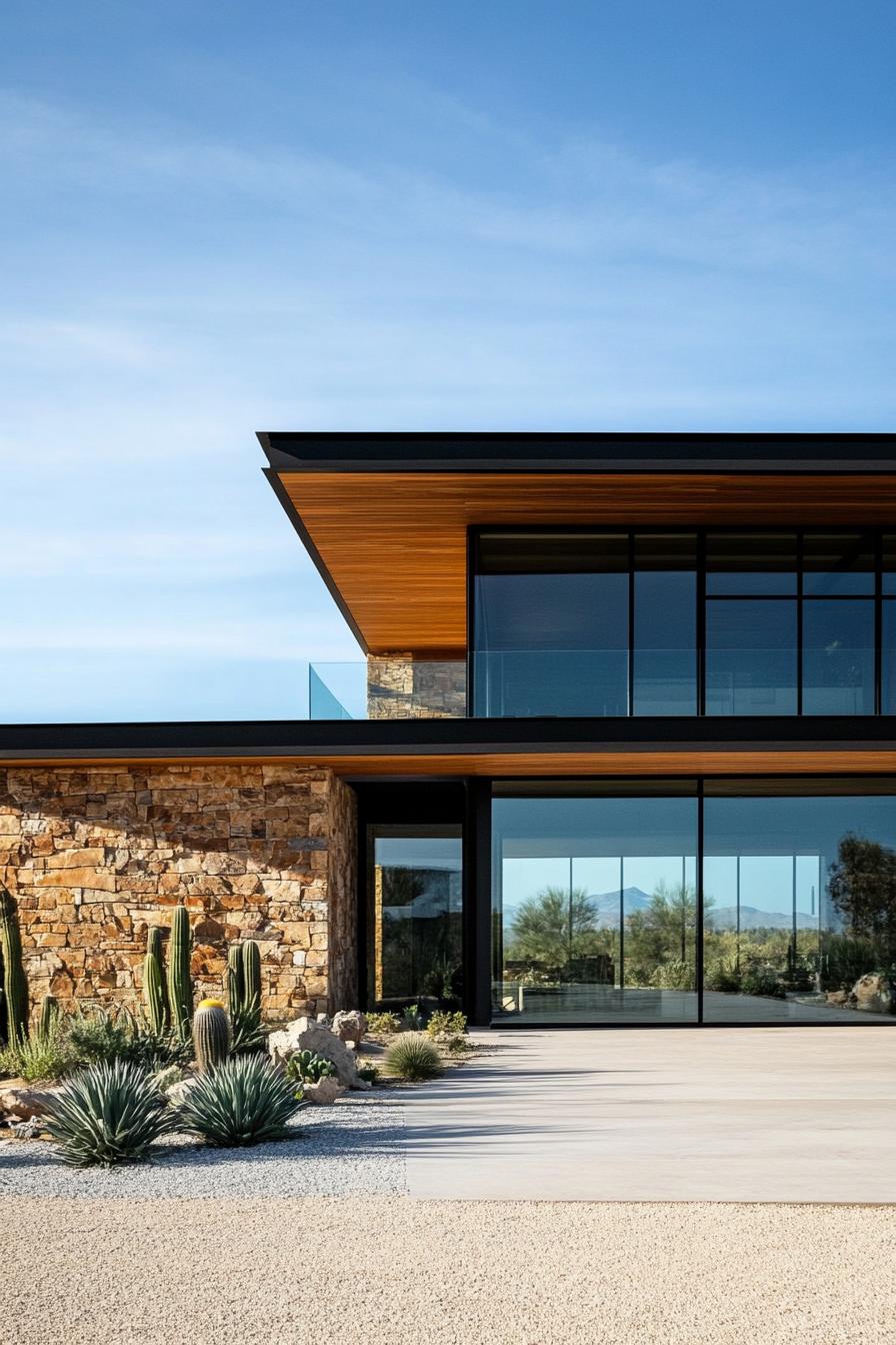 Modern desert home with stone and glass features