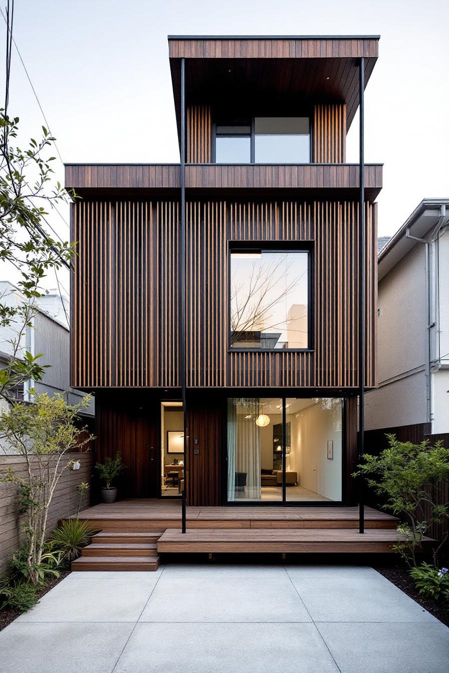 Minimalist wooden house with vertical slats