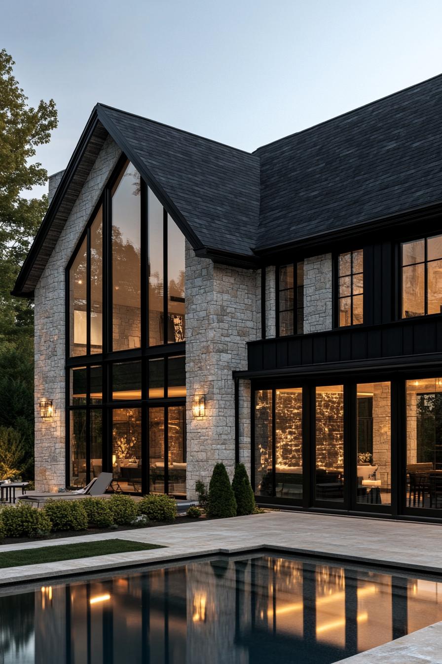 Luxurious farmhouse with glass facade and pool