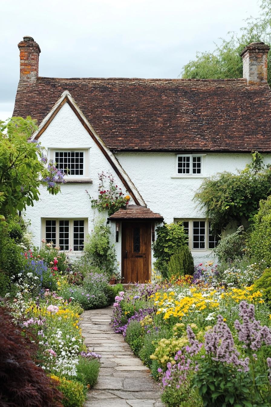 Charming cottage surrounded by vibrant garden