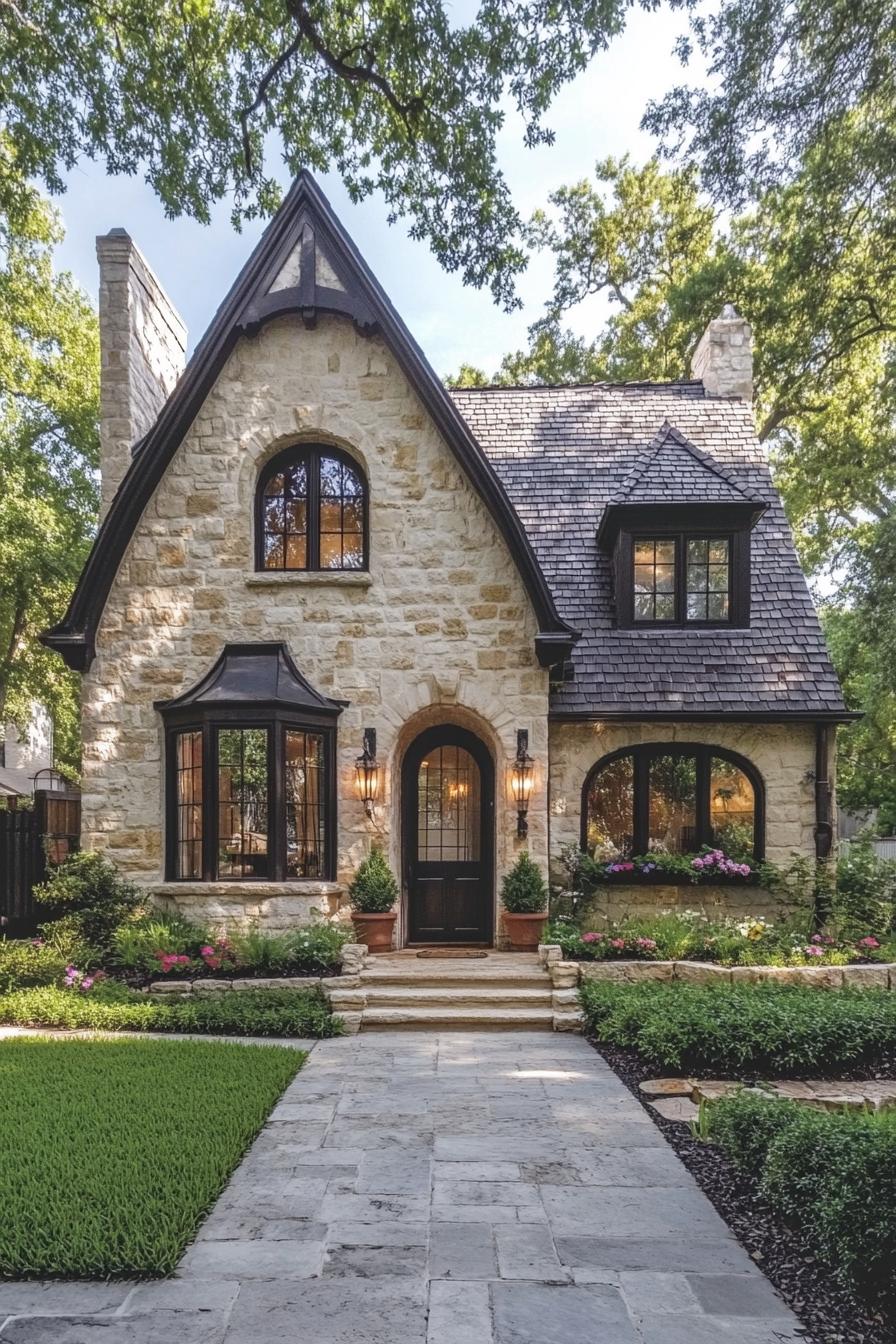 Quaint stone cottage with lush garden