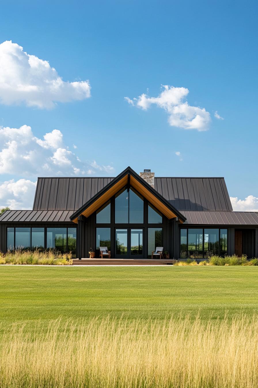 Modern ranch with tall windows and a metal roof