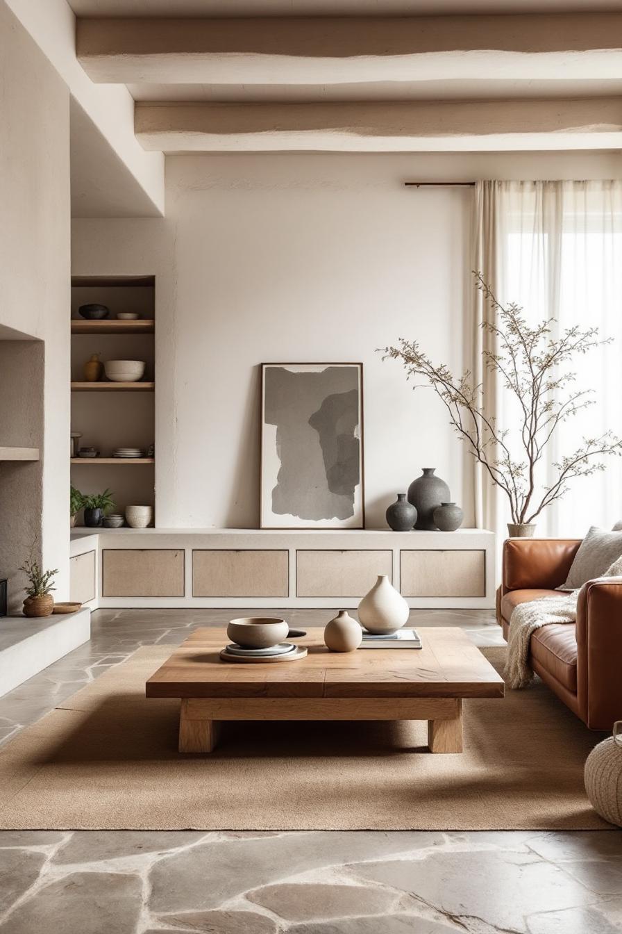 Minimalist living room with earthy tones and simple décor