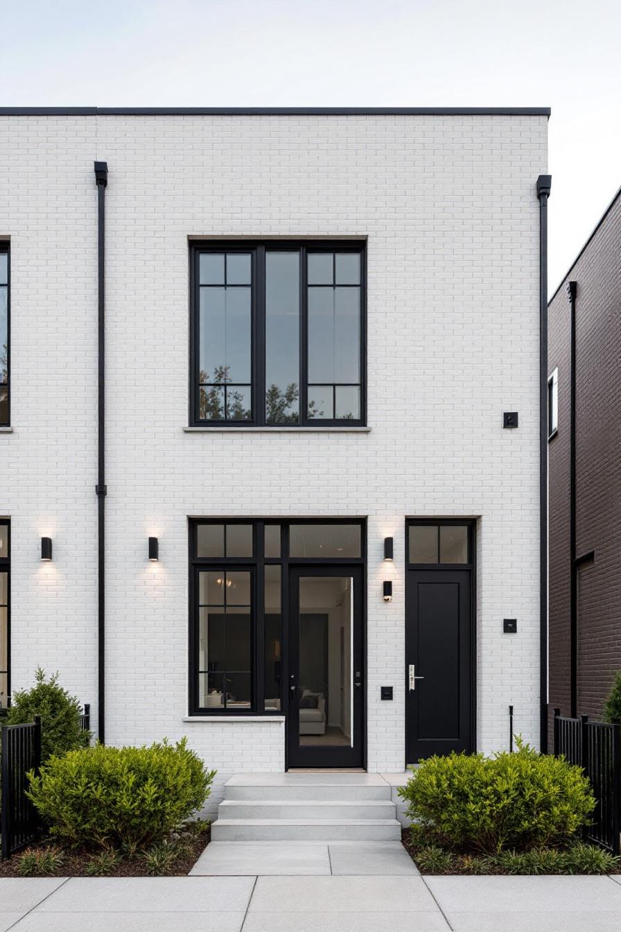 Modern townhome with white brick facade