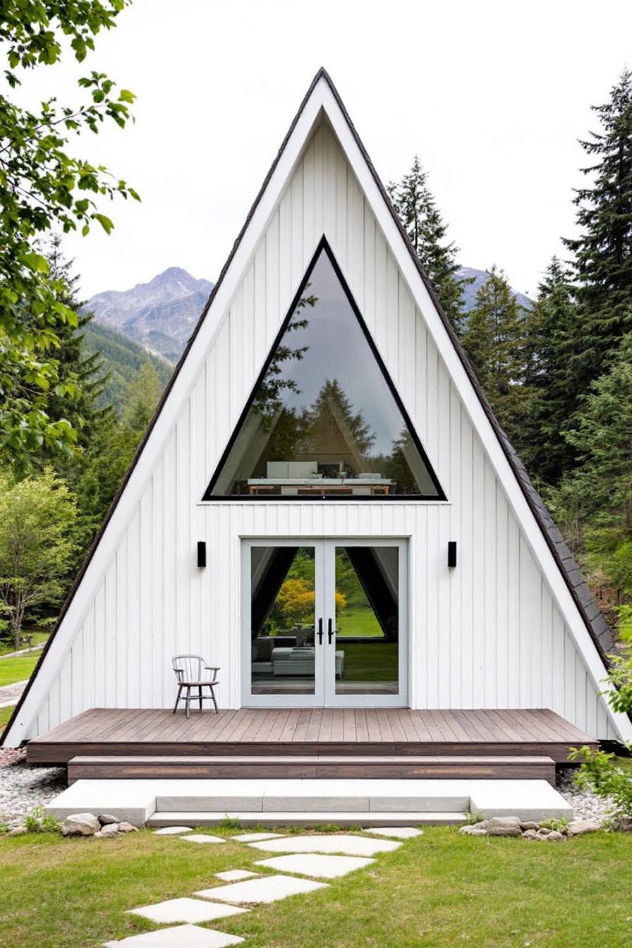 A-Frame house nestled in lush greenery