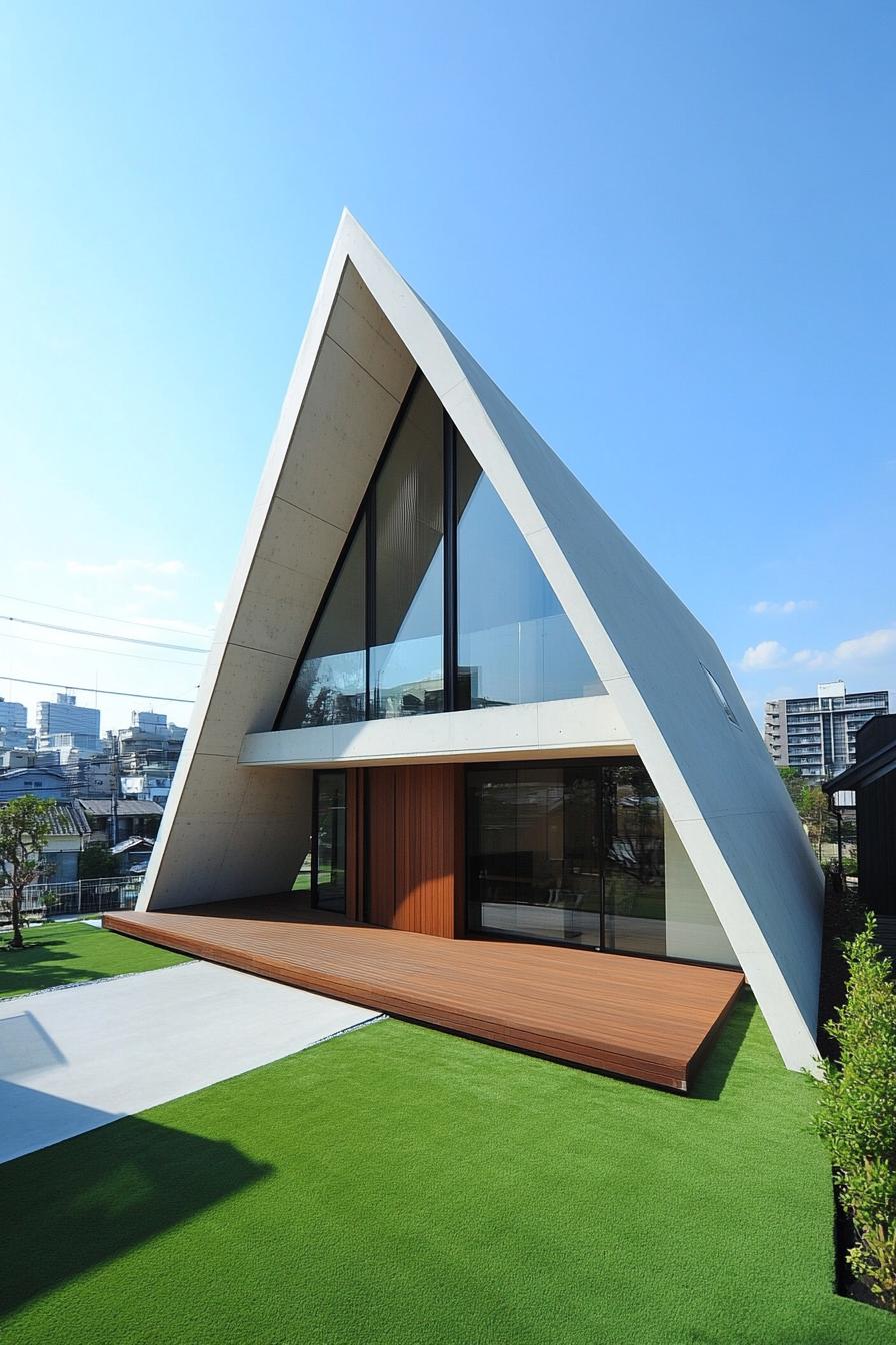 A-frame house with modern design and green lawn