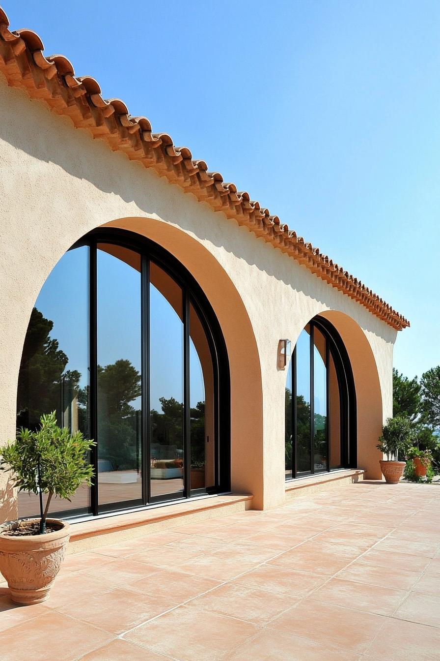 Arched windows and terracotta tiles in a Spanish villa