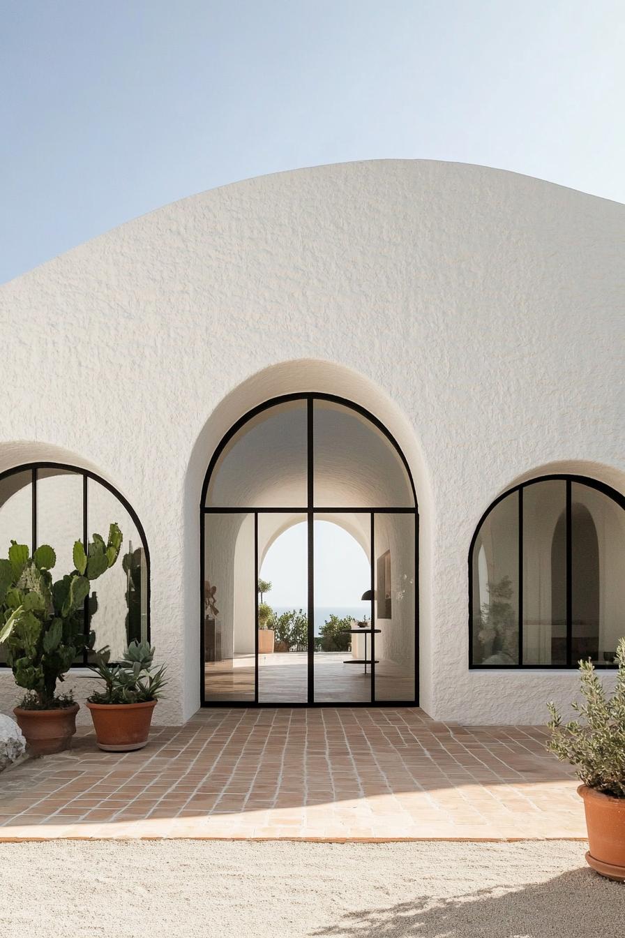 Modern Spanish villa with arched windows and doors