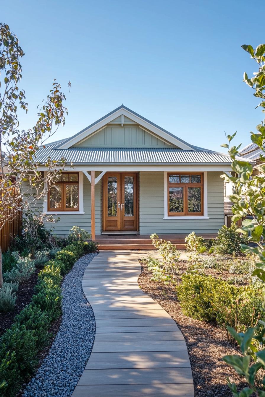 Lovely single-story house with garden path and greenery