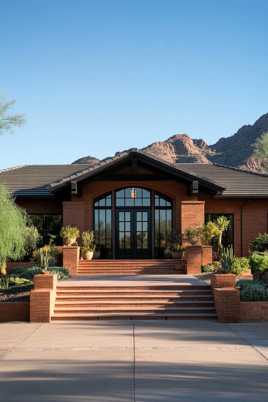 Elegant front entrance of an Arizona home with brick facade