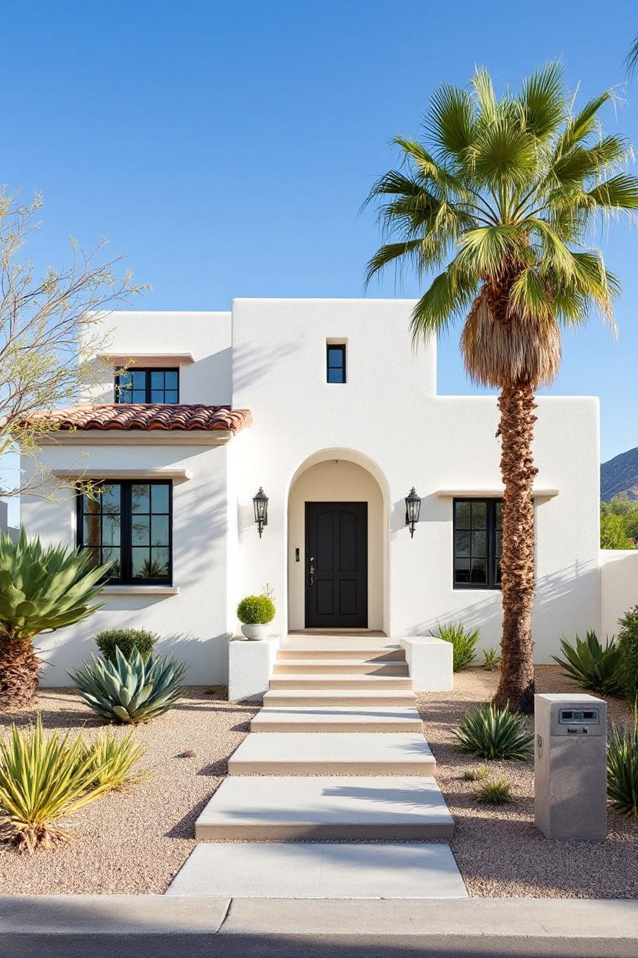 Elegant Arizona home with palm tree and arched entrance