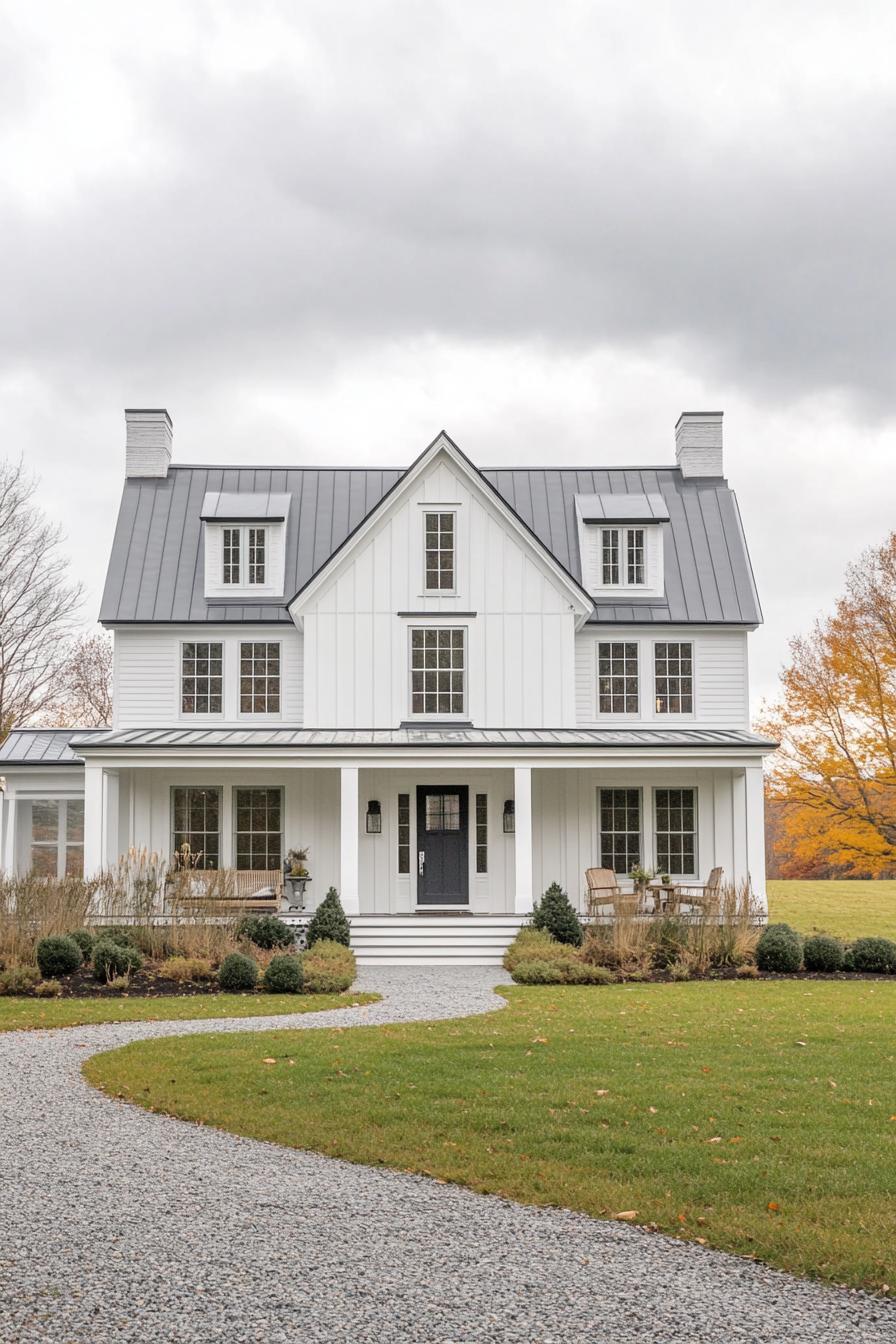 Elegant white country house with a gabled roof