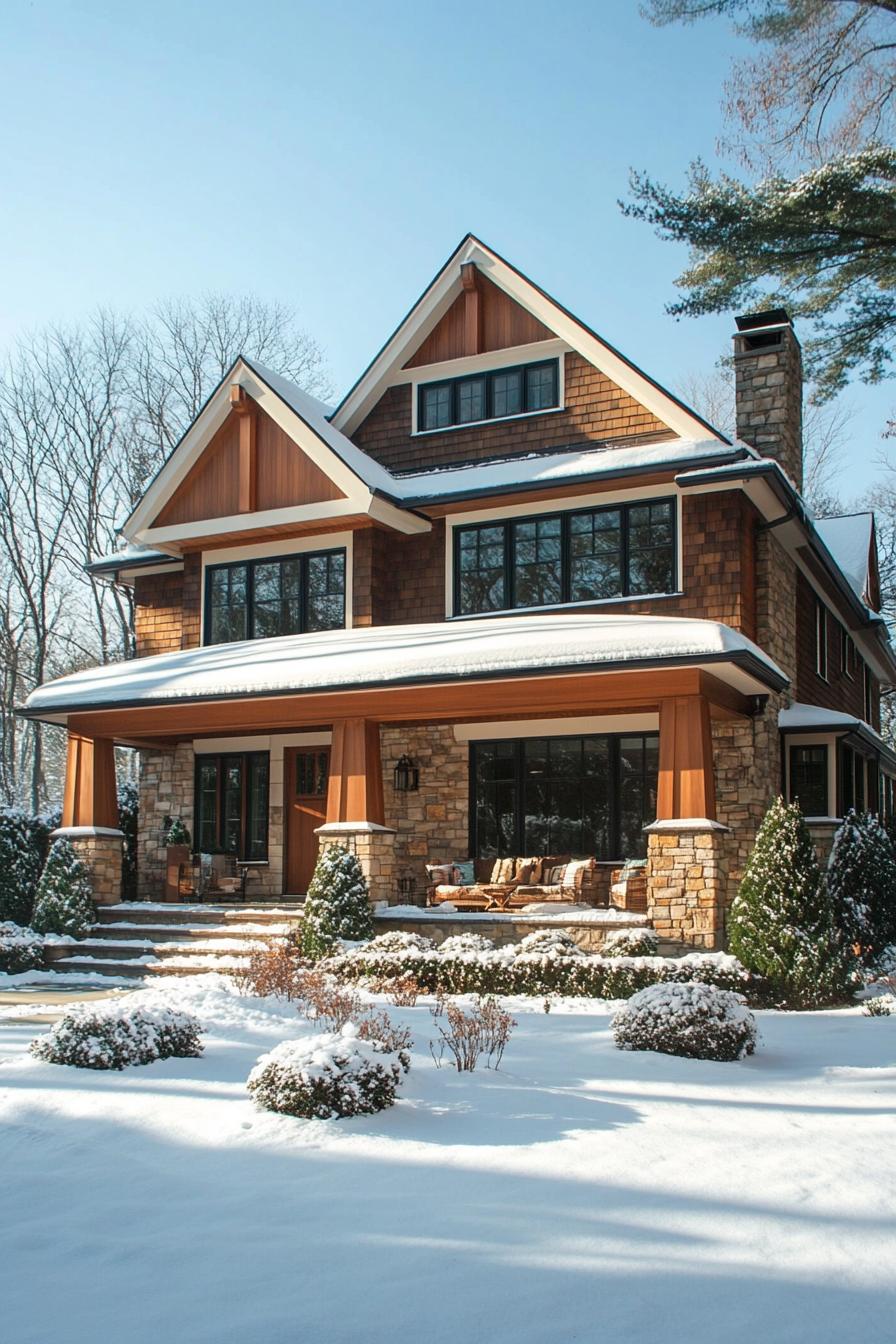 Snowy Craftsman House with Elegant Features