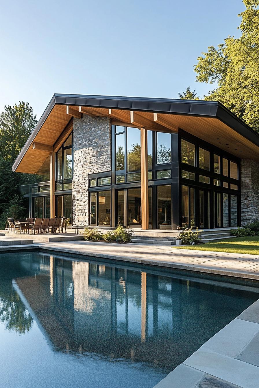 Modern house with glass facade and pool