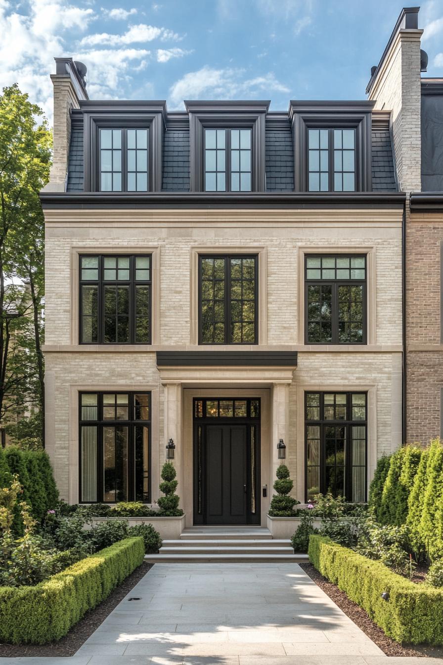 Elegant brick townhouse with black accents