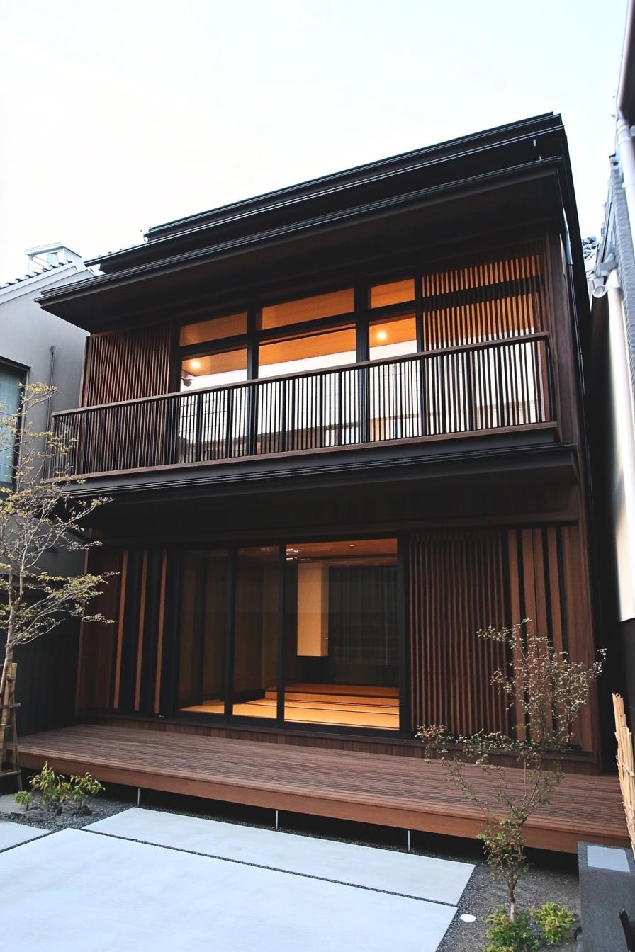 Modern wooden house with sleek lines and large windows