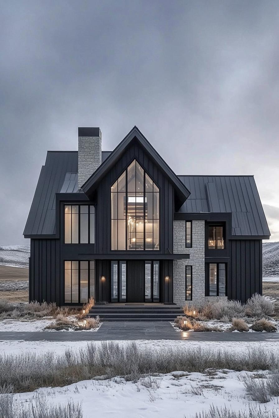 Modern farmhouse with a striking black exterior