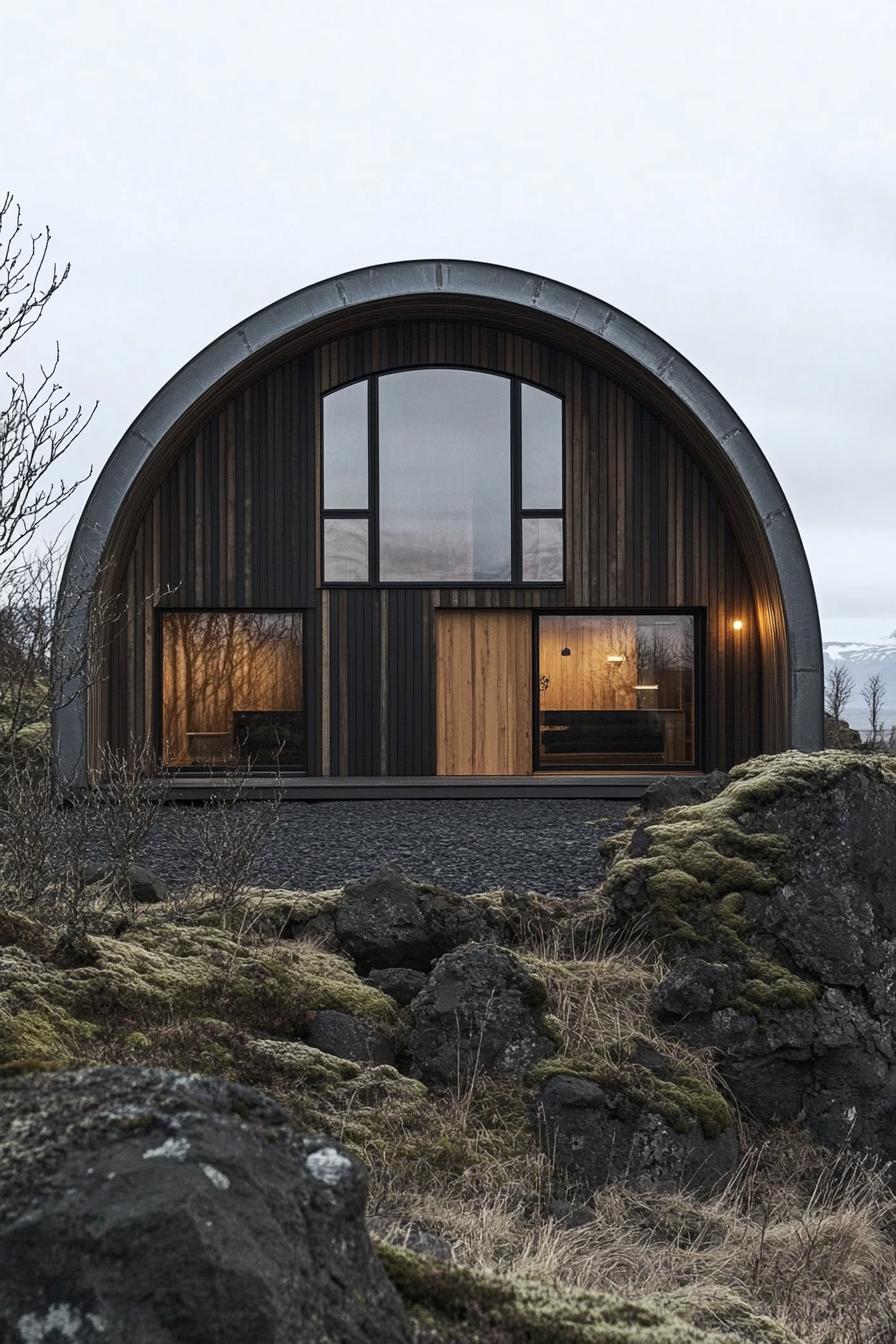 Quirky Quonset house in a rocky landscape