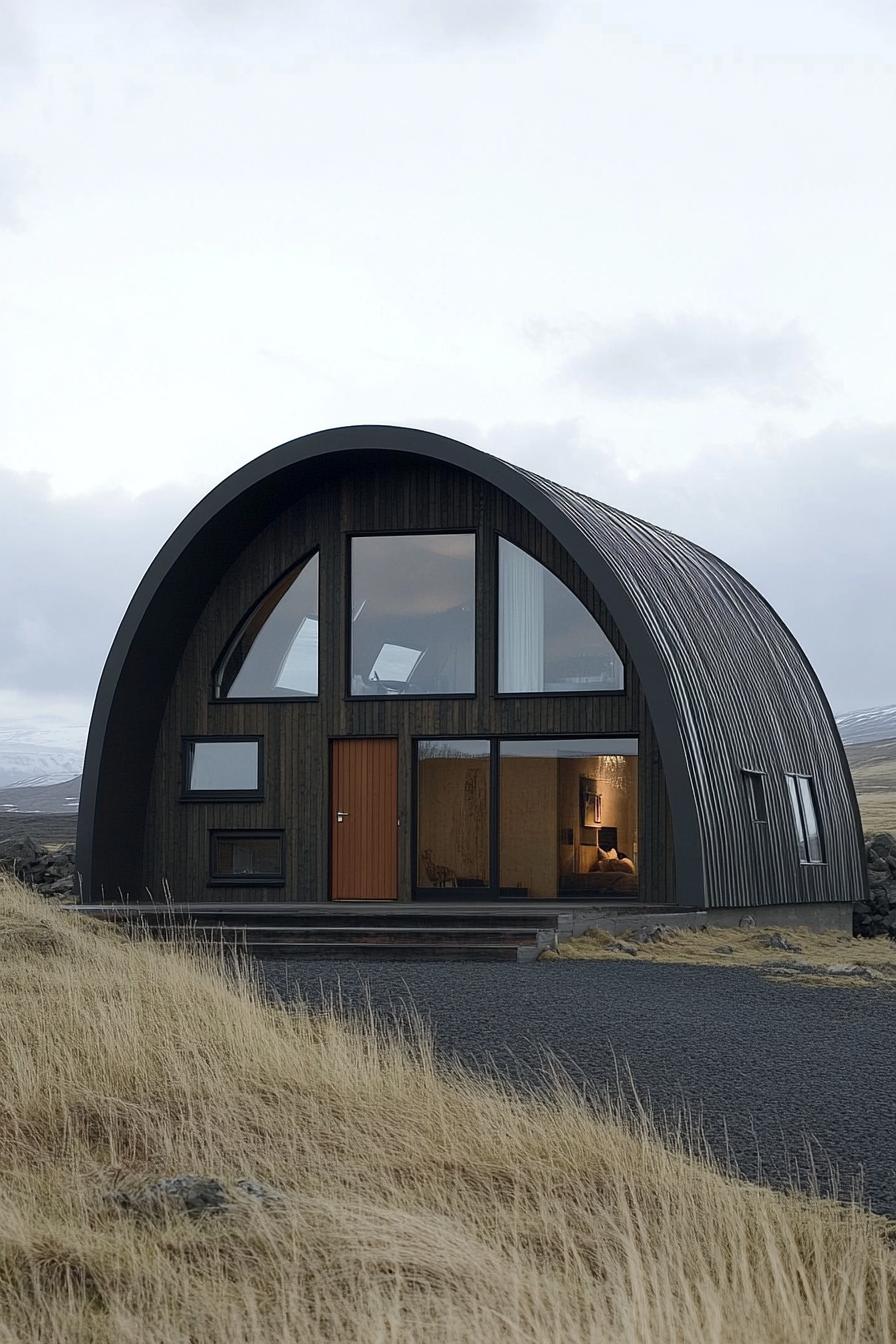 Cozy metal arch house with large windows