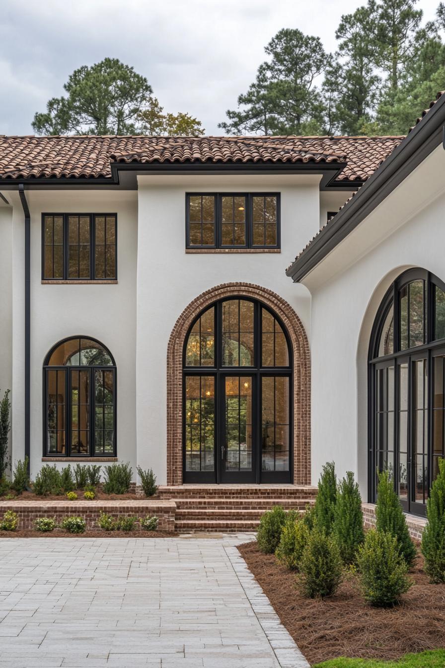 A Tuscan-inspired home with arched windows and terracotta roof