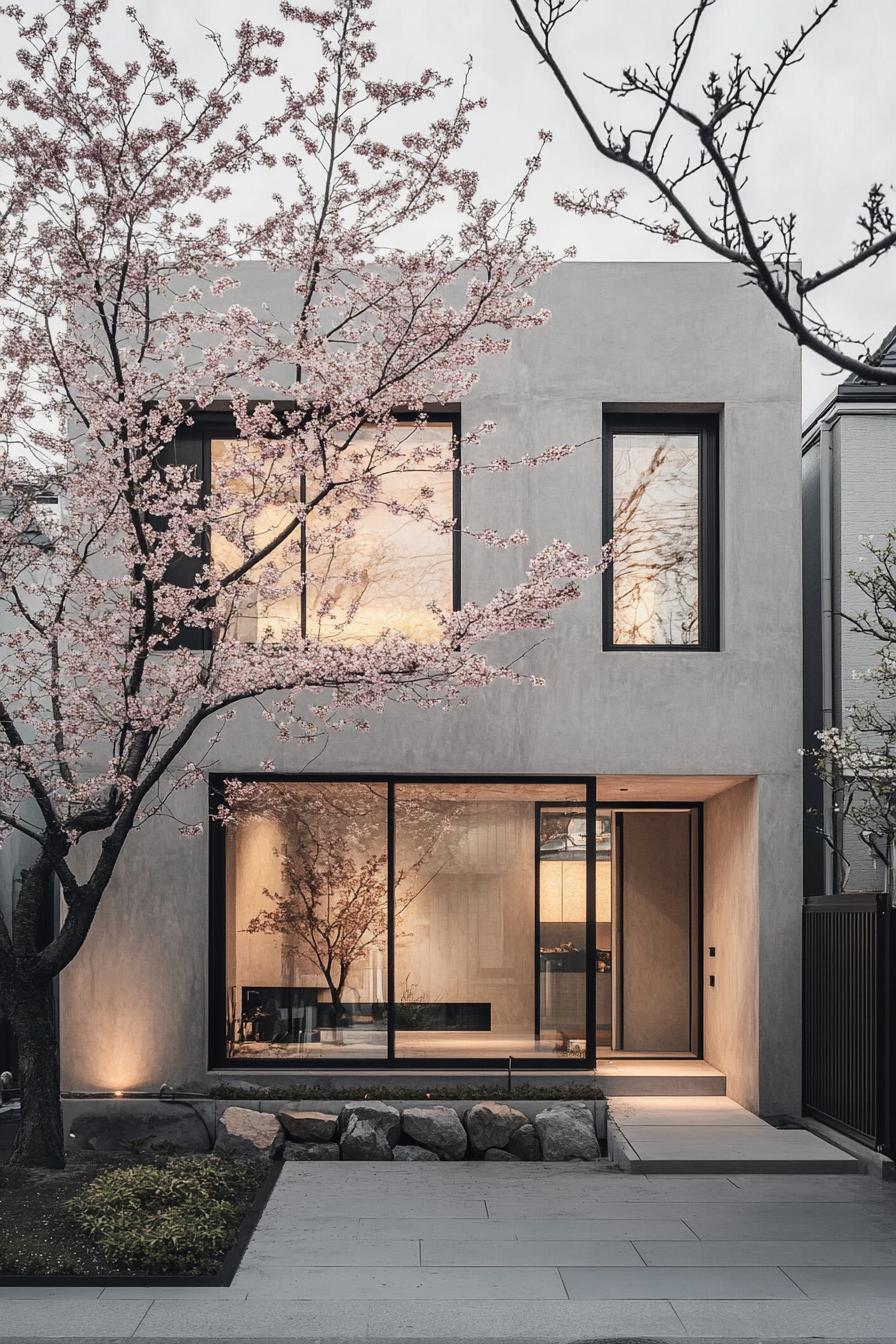 Minimalist house with cherry blossoms