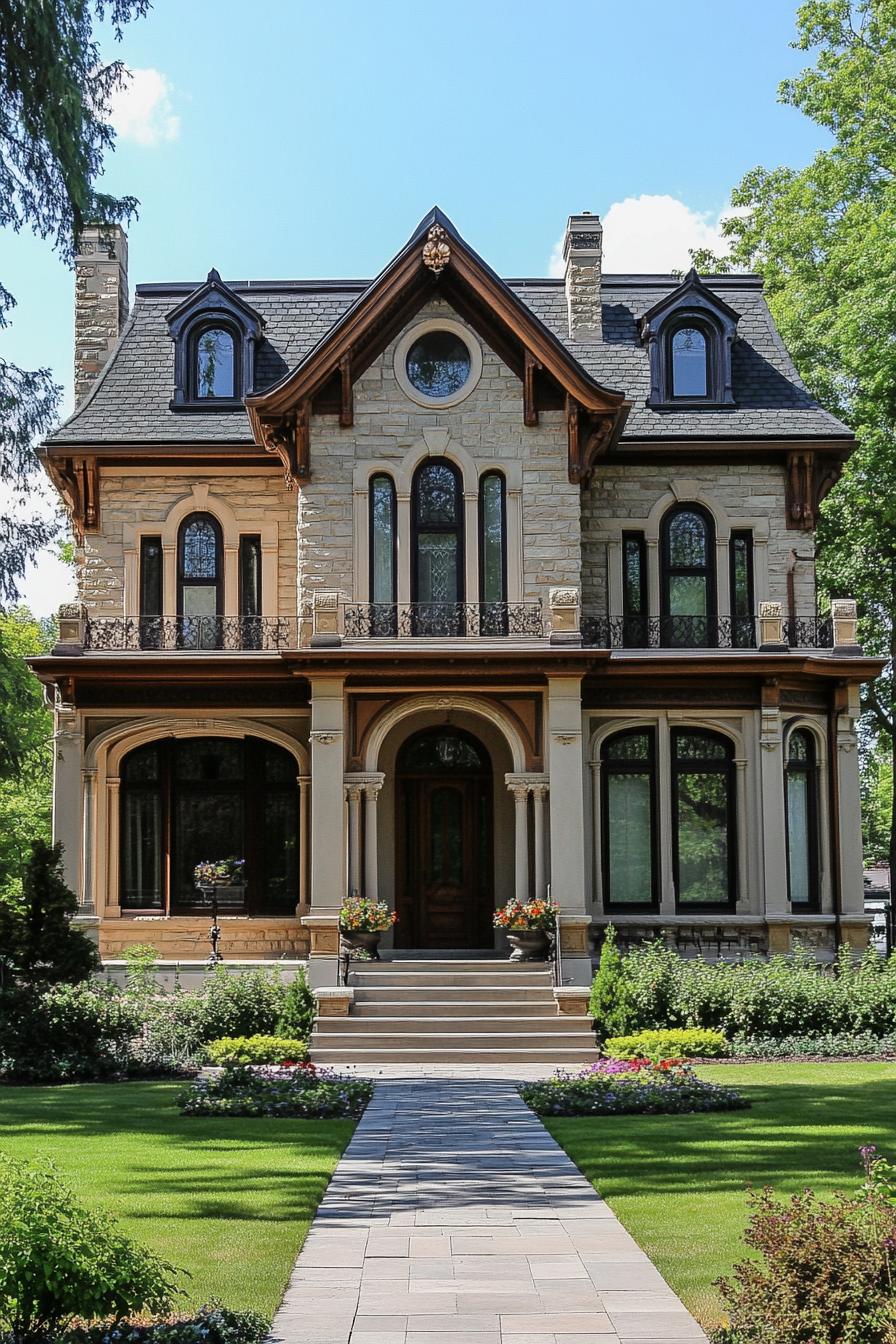 Stone mansion with Gothic architectural elements