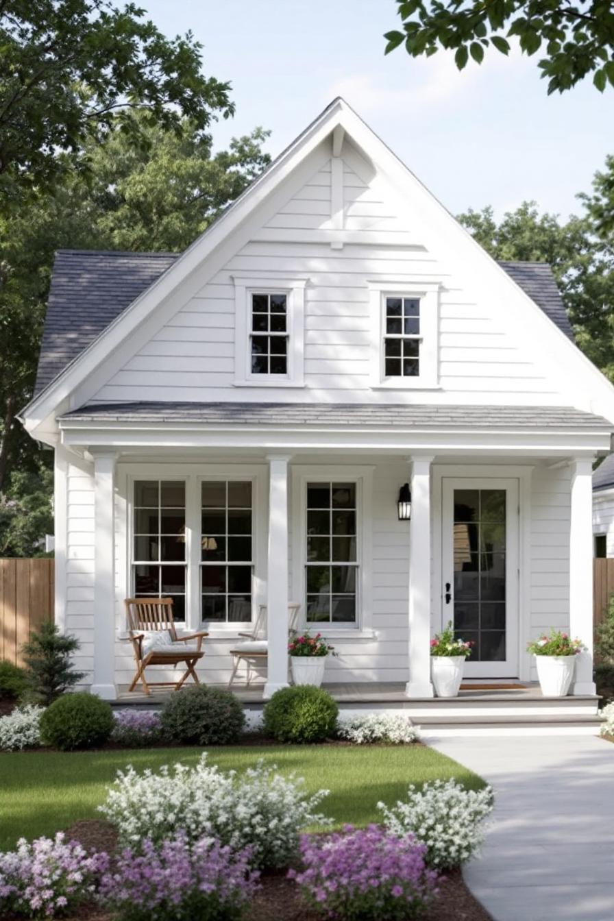 Charming white cottage with cozy porch