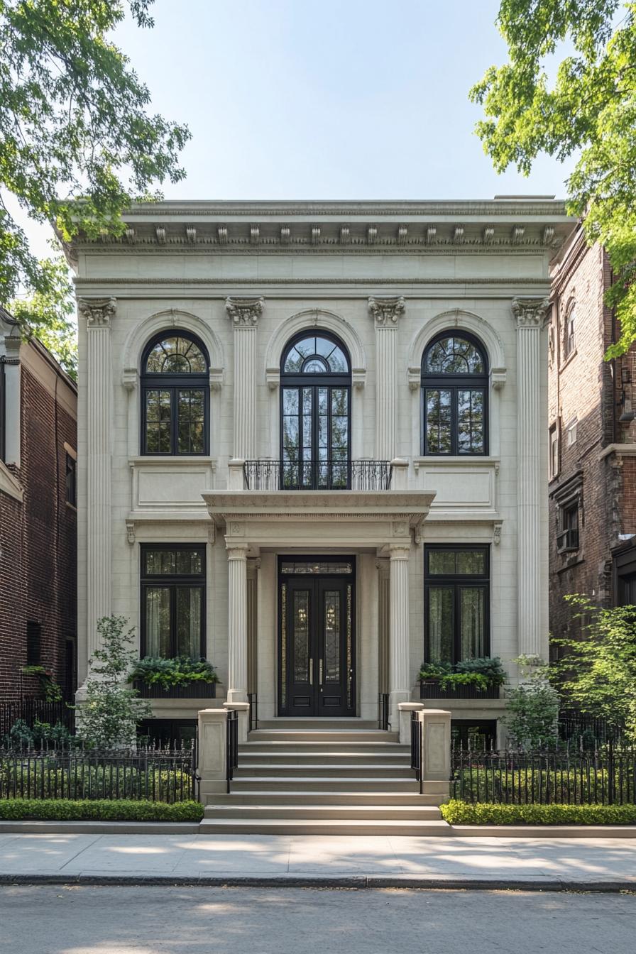 Beautiful neoclassical house with grand entrance and tall columns