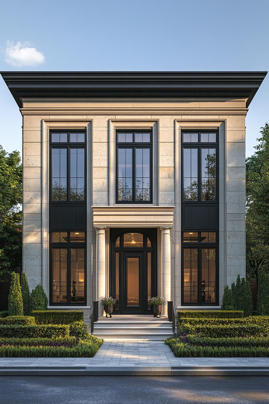 Elegant modern neoclassical house with large windows and columns