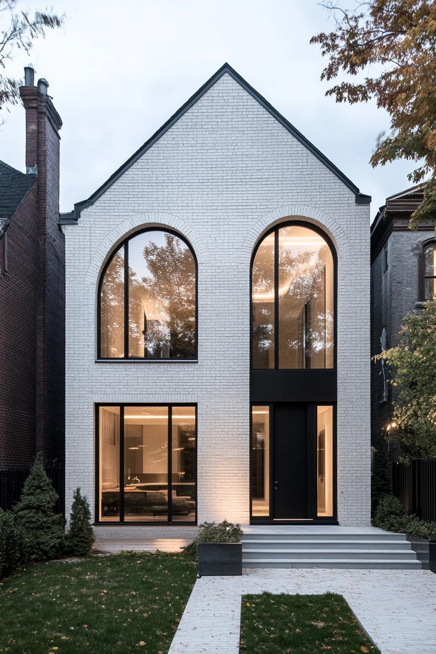 Modern house with tall arched windows and sleek design