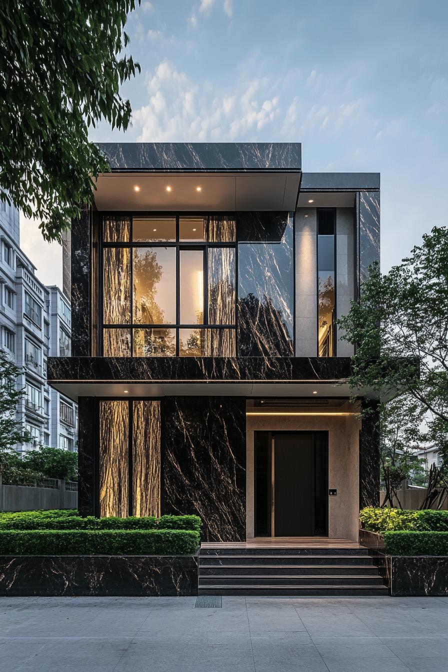 Sleek two-story house with striking marble facade