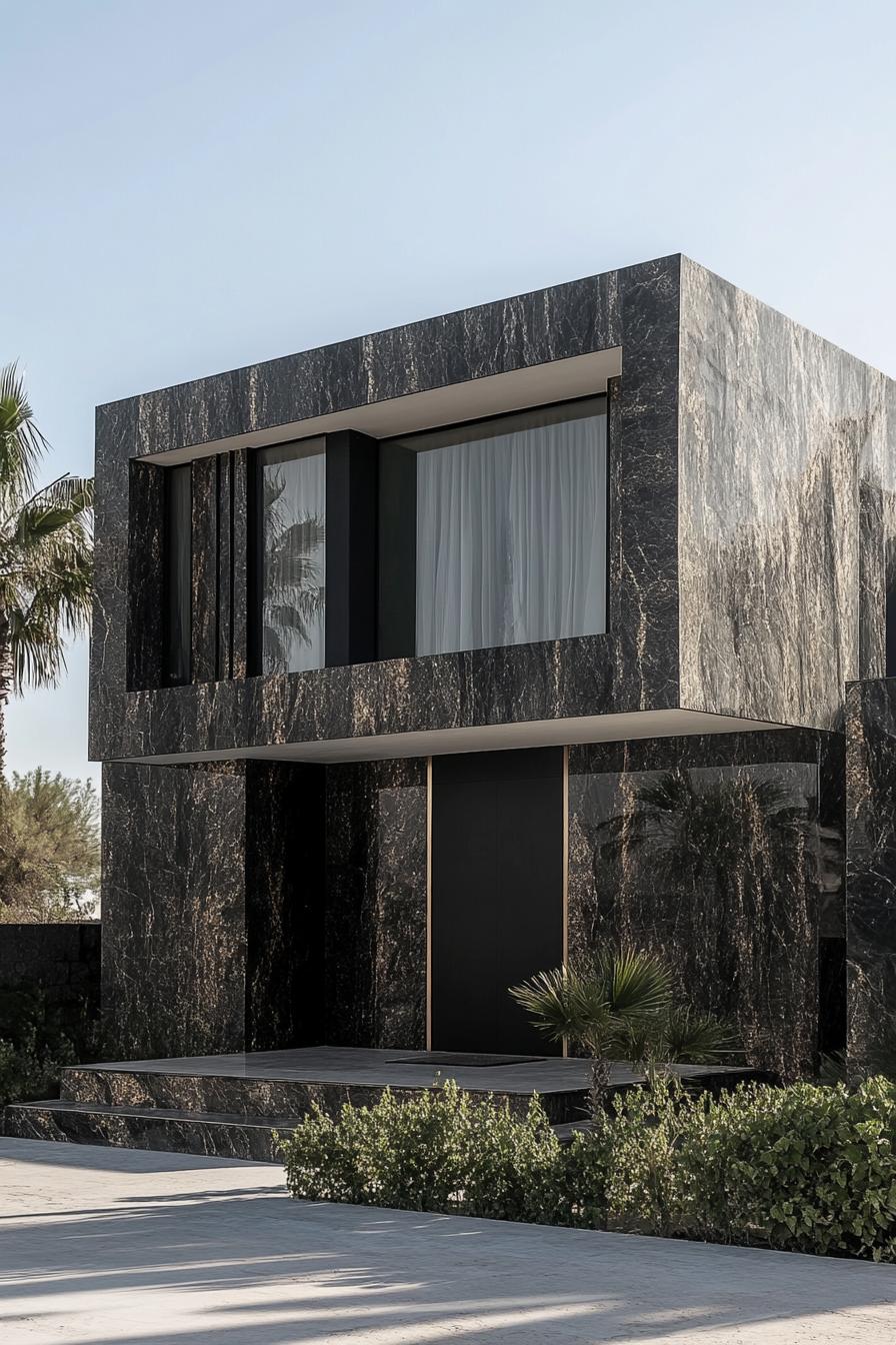 Modern house with dark marble and large windows