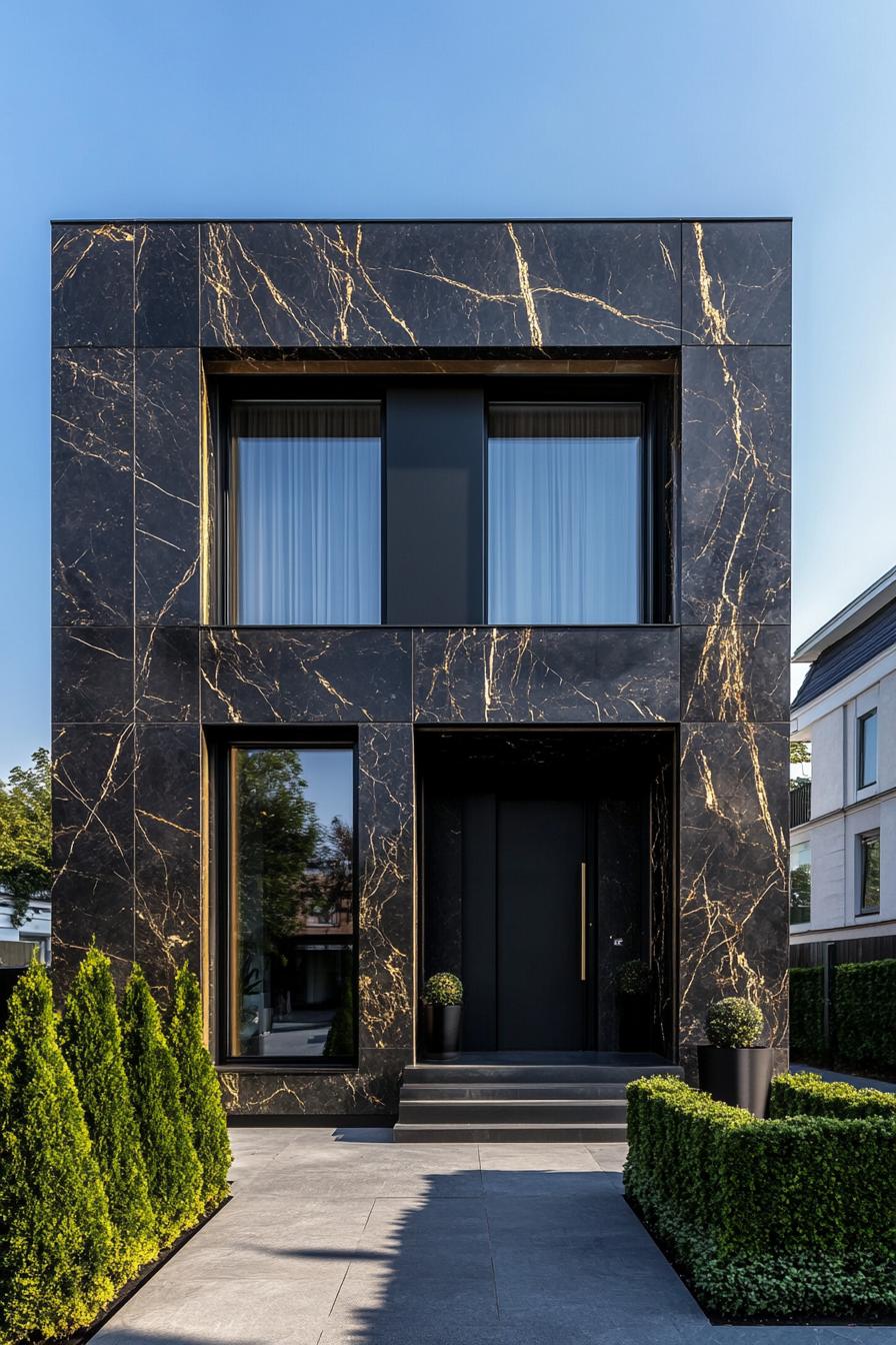 Black marble facade with golden veins