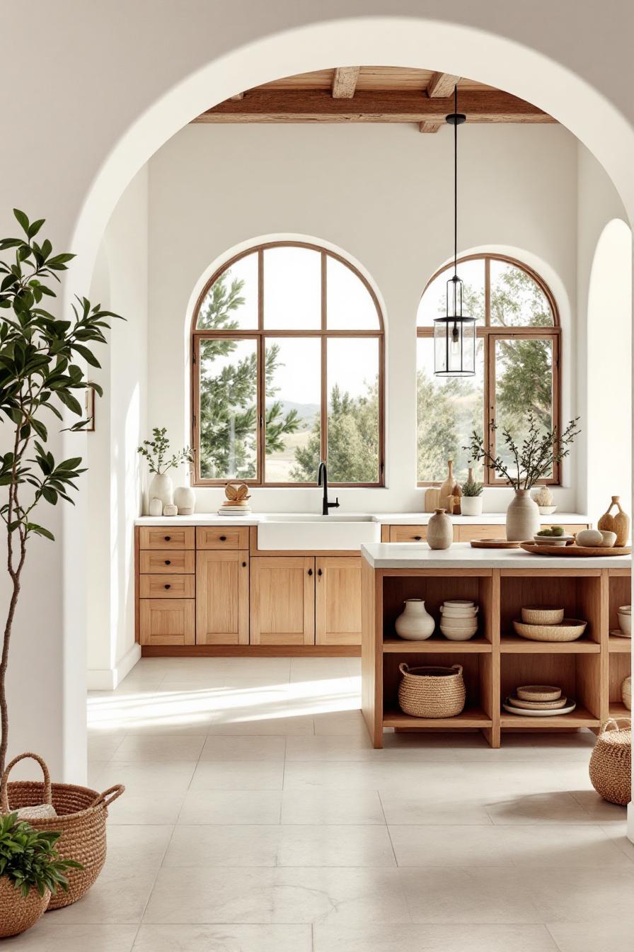 Bright and airy Spanish-style kitchen with arched windows