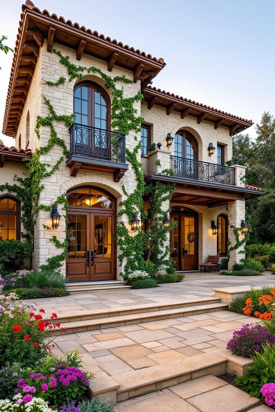 Charming Tuscan house with vines and stone facade