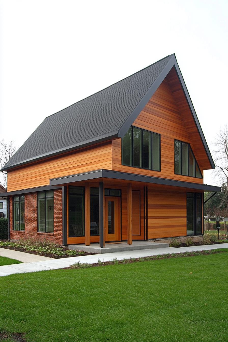 Sleek wooden exterior with large windows