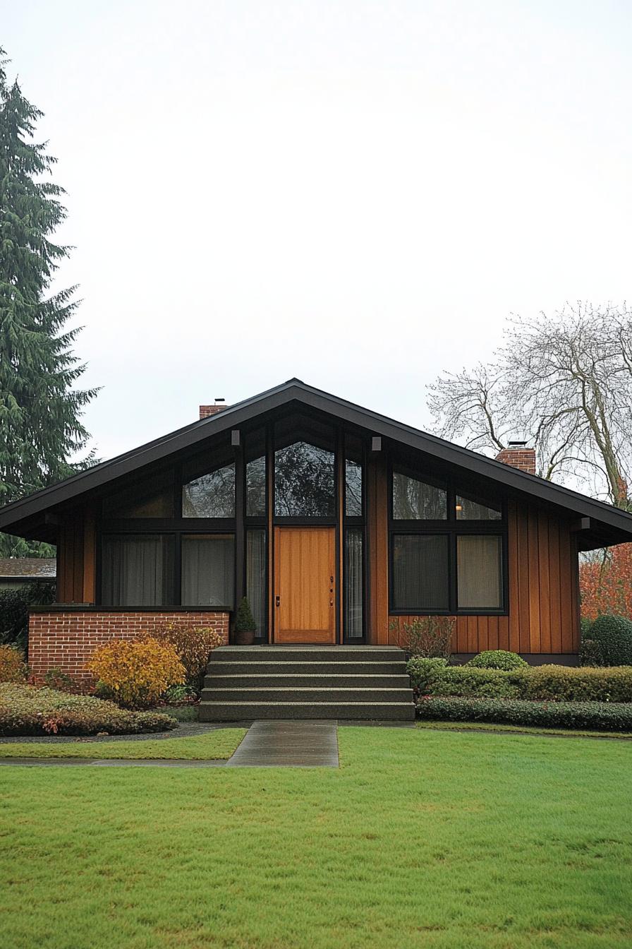 Modern craftsman house with wooden accents and lush garden