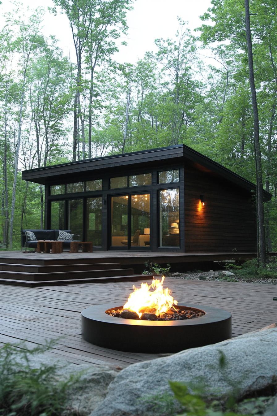 Stylish cabin with outdoor fire pit