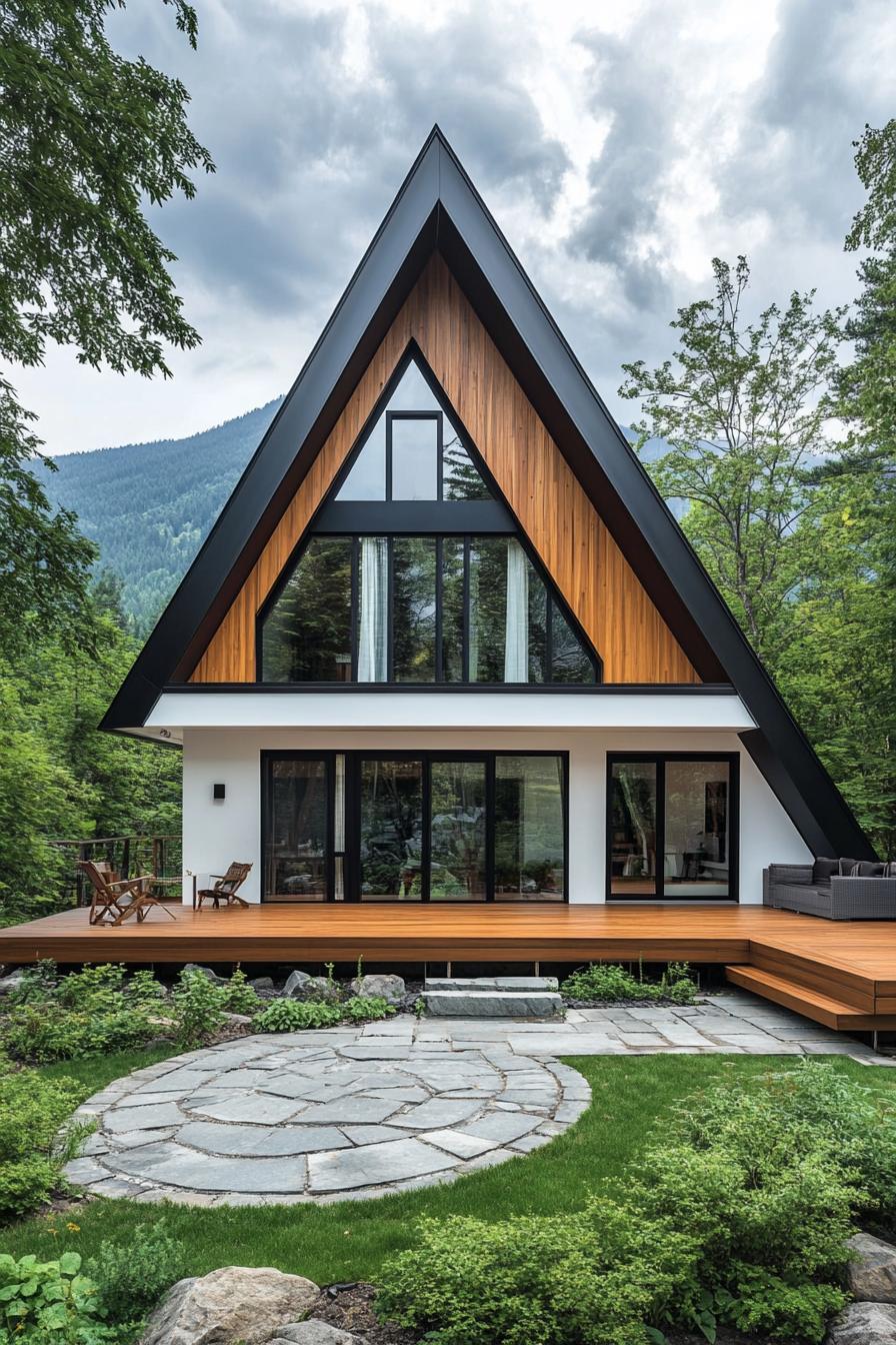 Modern A-frame house surrounded by nature