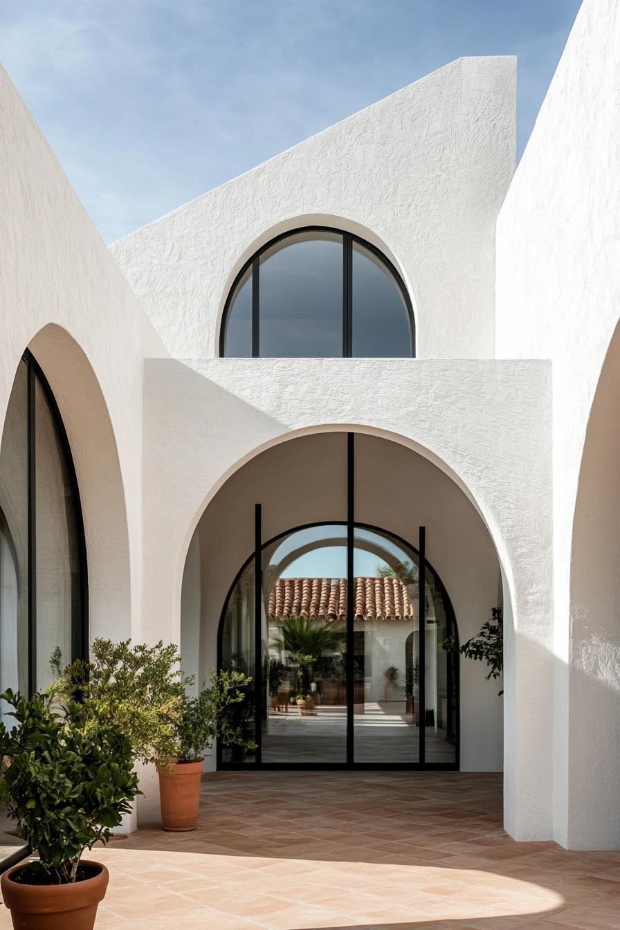 Elegant arches contrast against crisp white walls