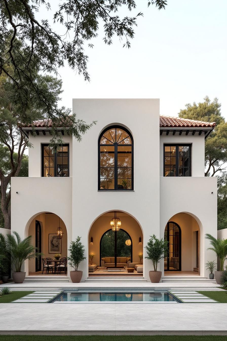 Modern Arabic villa with arches and pool