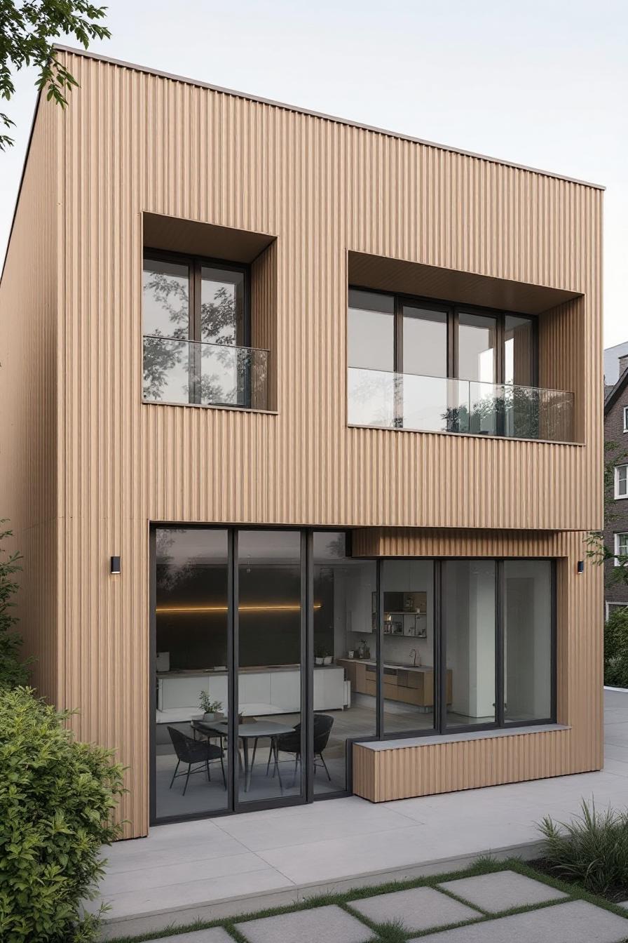 Contemporary house with vertical timber facade and large windows