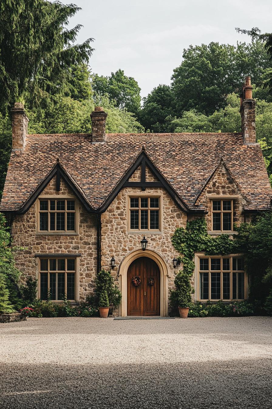 Charming stone cottage with ivy-covered facade