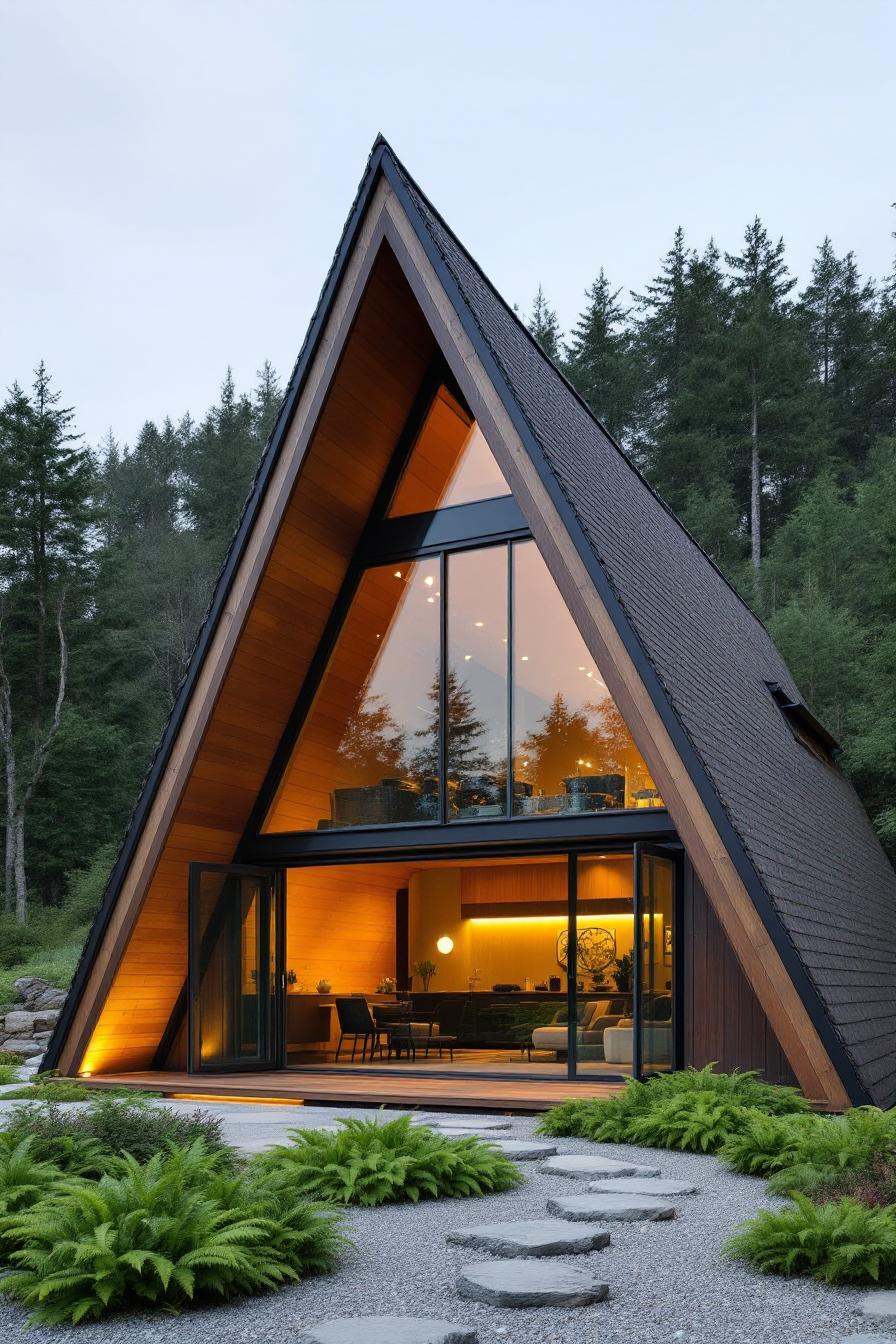 Cozy A-frame cabin amidst lush greenery