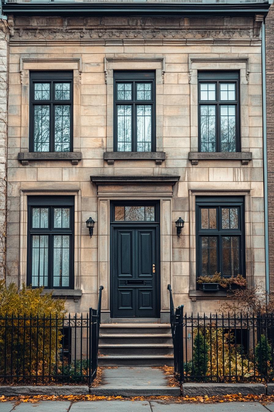 Classic townhouse facade with black accents