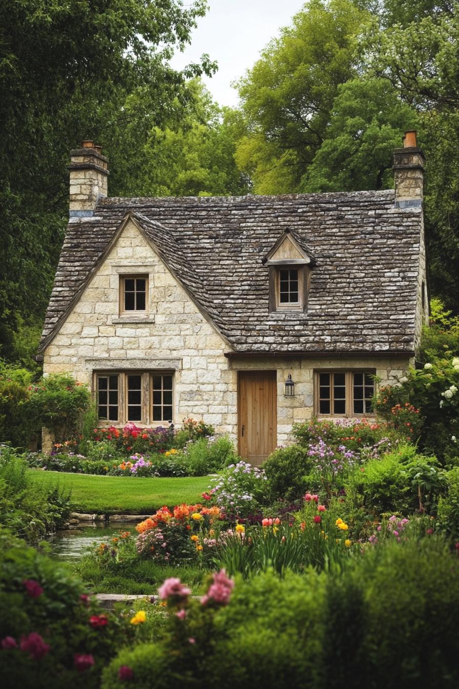 Adorable stone cottage with vibrant garden